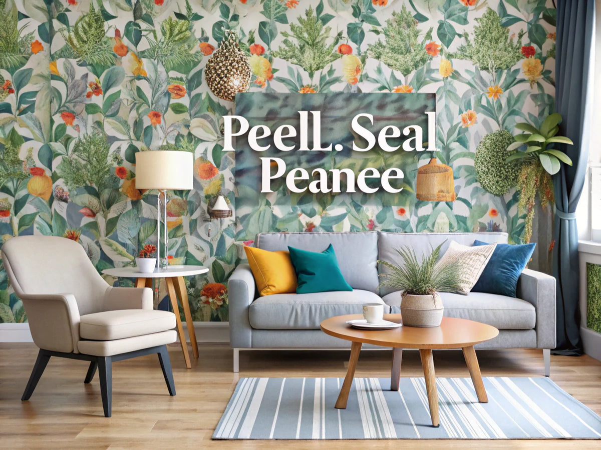 A modern rental living space showcasing a mix of peel-and-stick and traditional wallpaper designs, reflecting personalization and creativity.
