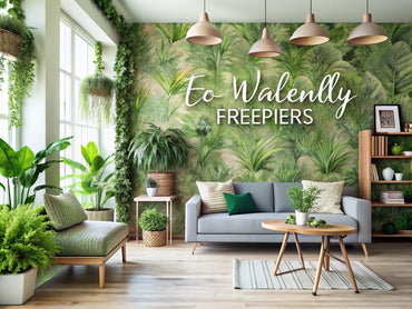 Eco-friendly wallpaper in a stylish interior, showcasing sustainable home decor with green wallpaper design and natural elements.