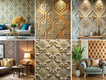 A collection of textured wallpapers featuring 3D and embossed designs, showcasing depth and rich patterns.
