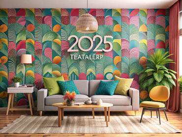 A modern interior showcasing the latest wallpaper designs of 2025, featuring vibrant colors and unique patterns that enhance home decor.