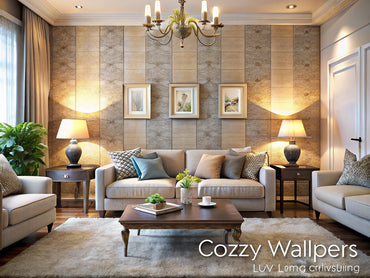Cozy living room with textured wallpaper adding depth and warmth to the space.