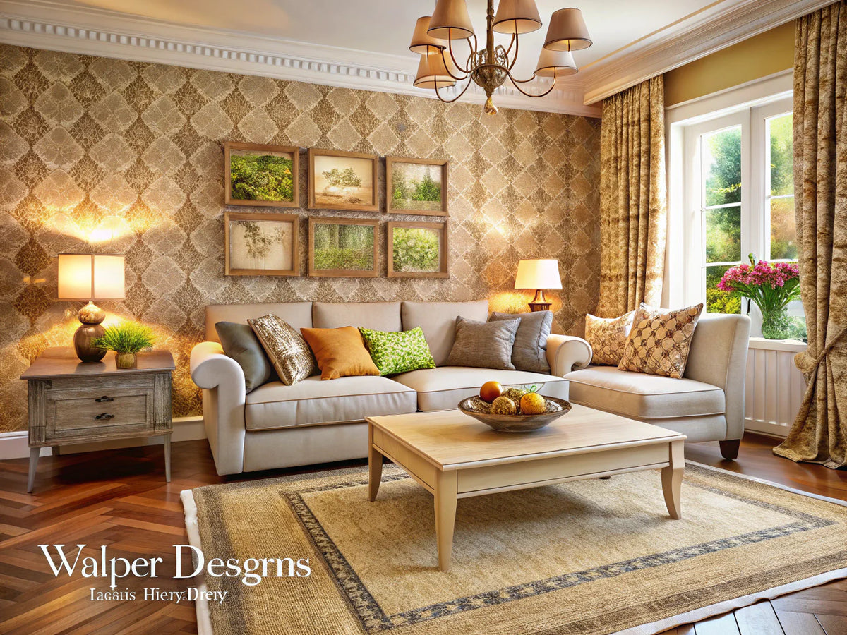 Cozy interior showcasing textured wallpapers that add warmth and style to a home.