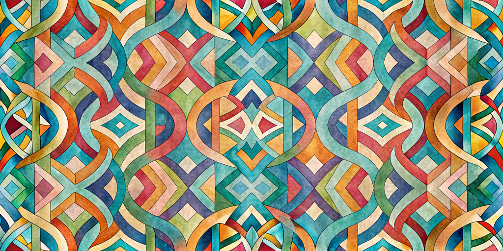 Vibrant Kaleidoscope wallpaper featuring an intricate geometric pattern in rich hues of teal, coral, and mustard, perfect for modern interiors.