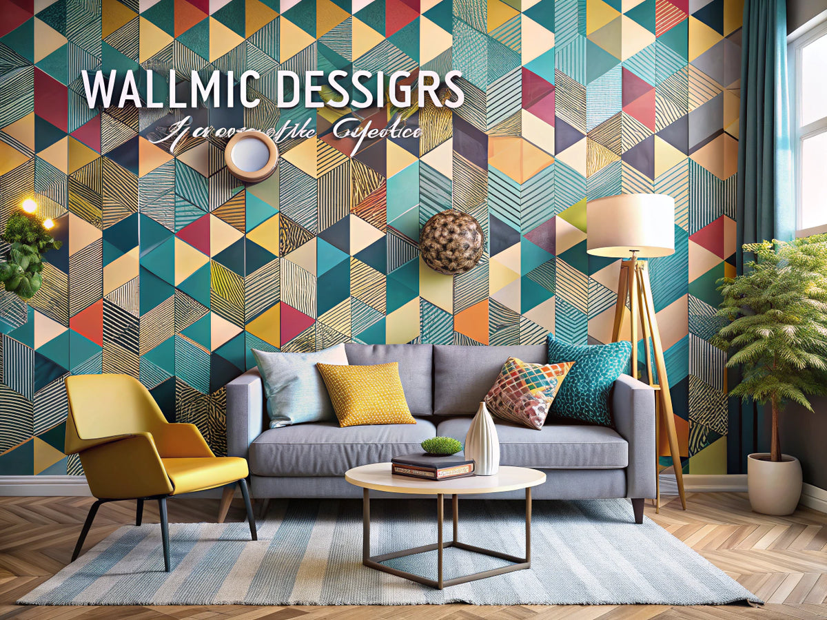 A collection of modern geometric wallpaper designs showcasing vibrant colors and artistic patterns.