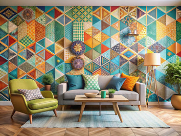 Modern geometric wallpaper patterns showcasing vibrant colors and intricate designs, emphasizing the versatility and appeal of geometric wallpaper in contemporary interior design.