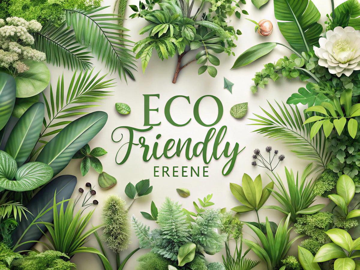 A serene botanical scene showcasing eco-friendly plants and flowers, reflecting the themes of sustainability and nature in wallpaper design.