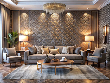 Modern living room with luxurious textured wallpaper showcasing wallpaper texture ideas for the best textured wallpaper for living room