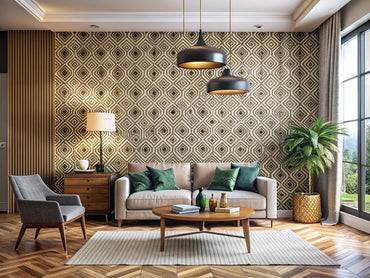 A modern interior showcasing a bold patterned wall alongside a textured wallpaper wall, illustrating the contrast between bold patterns and textured designs in interior decor.