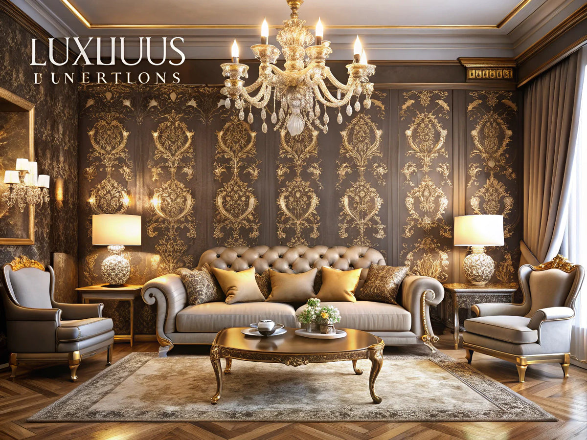 Luxurious interior showcasing exquisite textured wallpapers that add depth and elegance to the space.