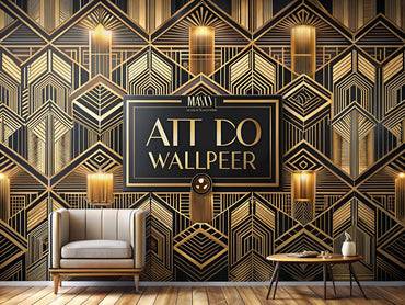 Elegant Art Deco wallpaper featuring bold geometric patterns and rich colors, perfect for home interior decoration.