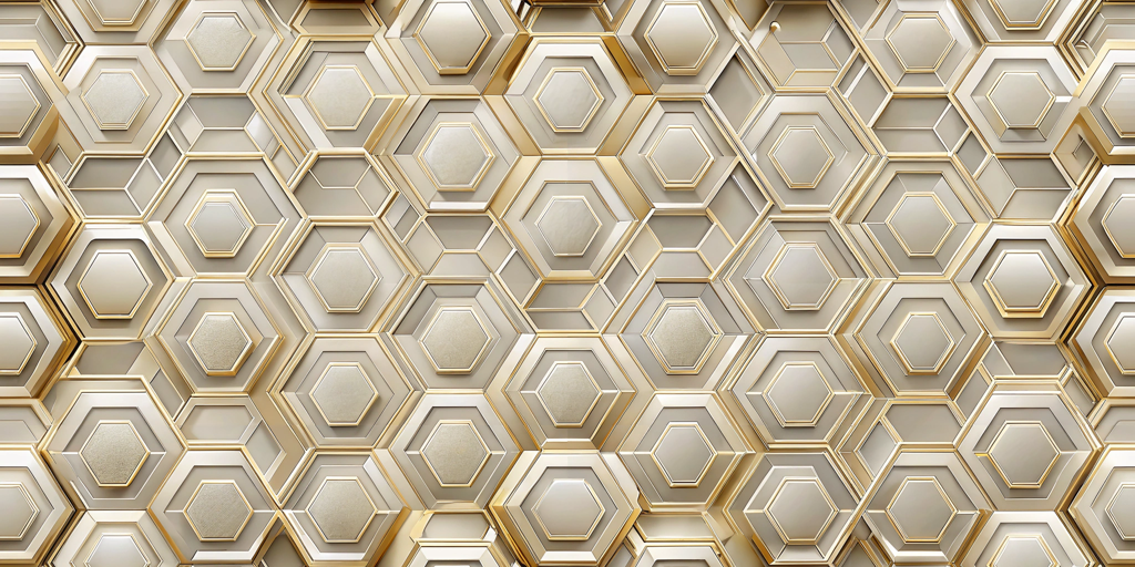 Luxurious metallic gold geometric wallpaper featuring interlocking hexagonal patterns, perfect for adding texture to modern interiors.