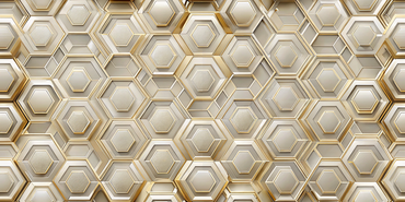 Luxurious metallic gold geometric wallpaper featuring interlocking hexagonal patterns, perfect for adding texture to modern interiors.