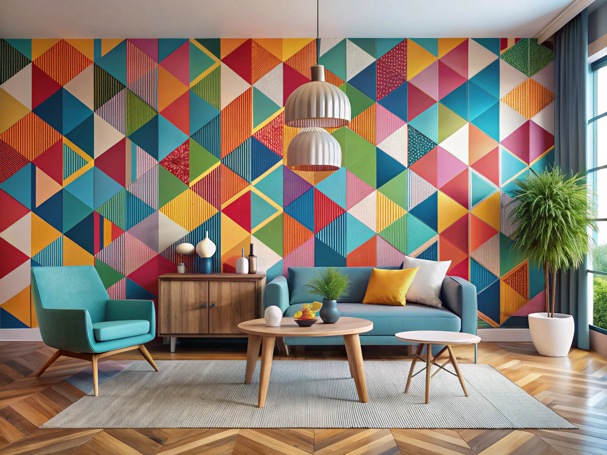 A modern interior showcasing bold geometric wallpaper patterns, illustrating the transformative power of geometric design in home decor.