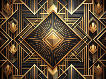 A stylish Art Deco themed image showcasing geometric patterns alongside elegant, luxurious elements, capturing the essence of Art Deco design.