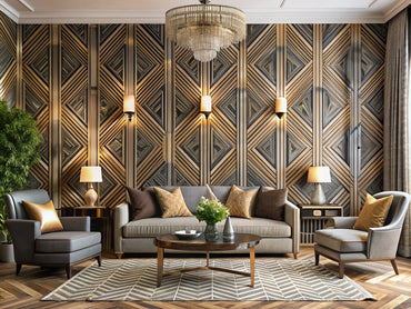 Elegant Art Deco wallpaper in a modern home, showcasing geometric patterns and luxurious textures for timeless sophistication.