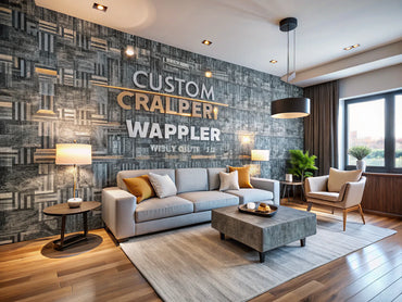 A modern living room with a custom-designed wallpaper showcasing personalization and creativity in home decor.