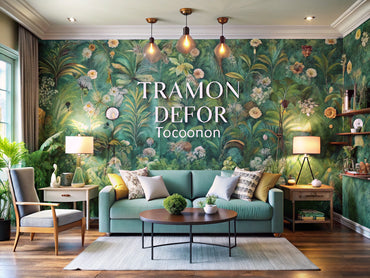 A stylish living room featuring a vibrant wallpaper accent wall, showcasing creativity and transformation in home decor with modern and classic elements.