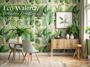 Eco-Friendly Wallpaper in a Sustainable Home Interior with Natural Elements and Green Decor