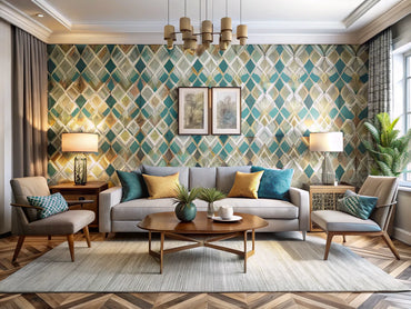 Custom-designed wallpaper in a modern living room with personalized home decor