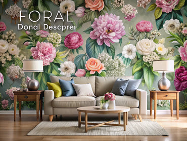 A vibrant display of floral wallpapers in a modern home decor setting, showcasing the resurgence of floral designs in 2025.