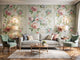 Elegant living room featuring timeless pastel floral wallpaper designs