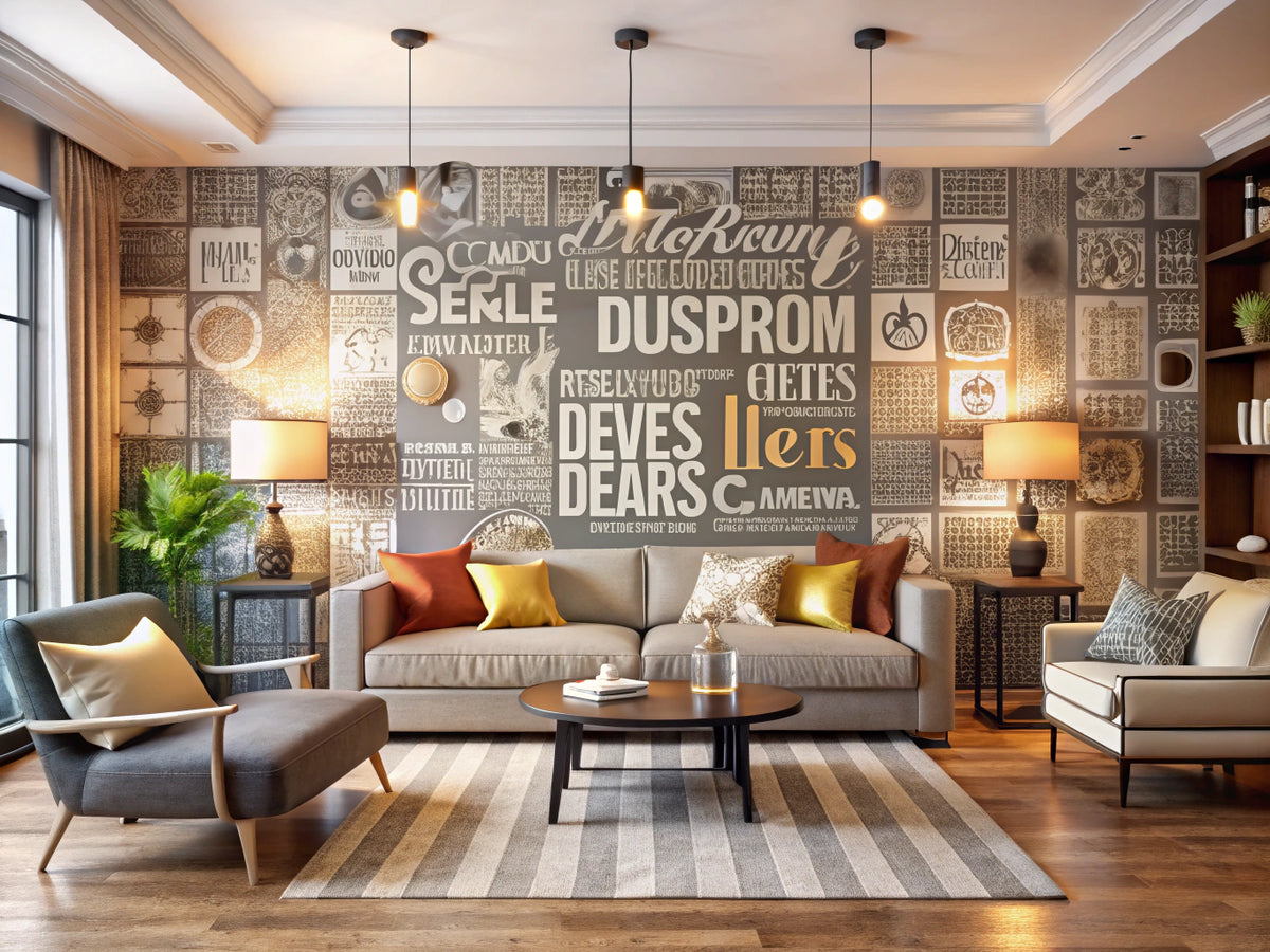 A modern living space showcasing a variety of custom wallpaper designs, highlighting the beauty and versatility of personalized wallpaper in home decor.