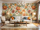 Modern living room with custom abstract floral wallpaper accent wall highlighting creativity and personalization in home decor