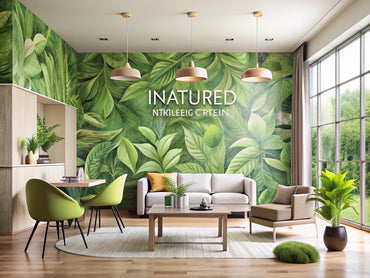 Sustainable interior design with nature-inspired wallpaper and sleek furniture