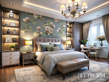 A stylish room showcasing different wallpapers for bedrooms, living rooms, and small rooms, reflecting the theme of choosing the right wallpaper for various spaces.