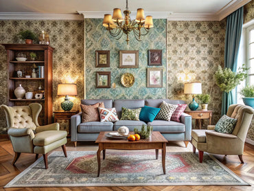 A cozy living space featuring textured wallpaper that adds depth and character to home decor, showcasing stylish furniture and decorative elements.