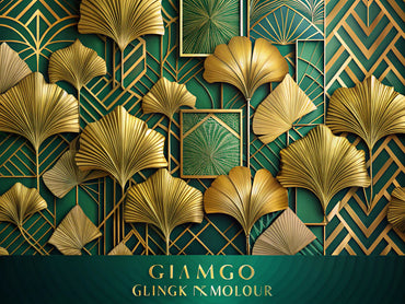 A bold feature image illustrating Ginkgo leaves and geometric patterns in rich gold and green tones, representing the Ginkgo Glamour and Golden Geometric Maze wallpapers.