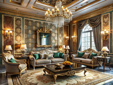 Elegant textured wallpapers showcasing luxury and sophistication in interior design, featuring Regal Baroque, Marbled Elegance, and Geometric Glamour.