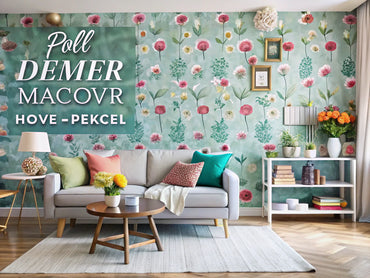 Cozy living room transformed with vibrant peel-and-stick wallpaper, showcasing a stylish DIY home makeover.