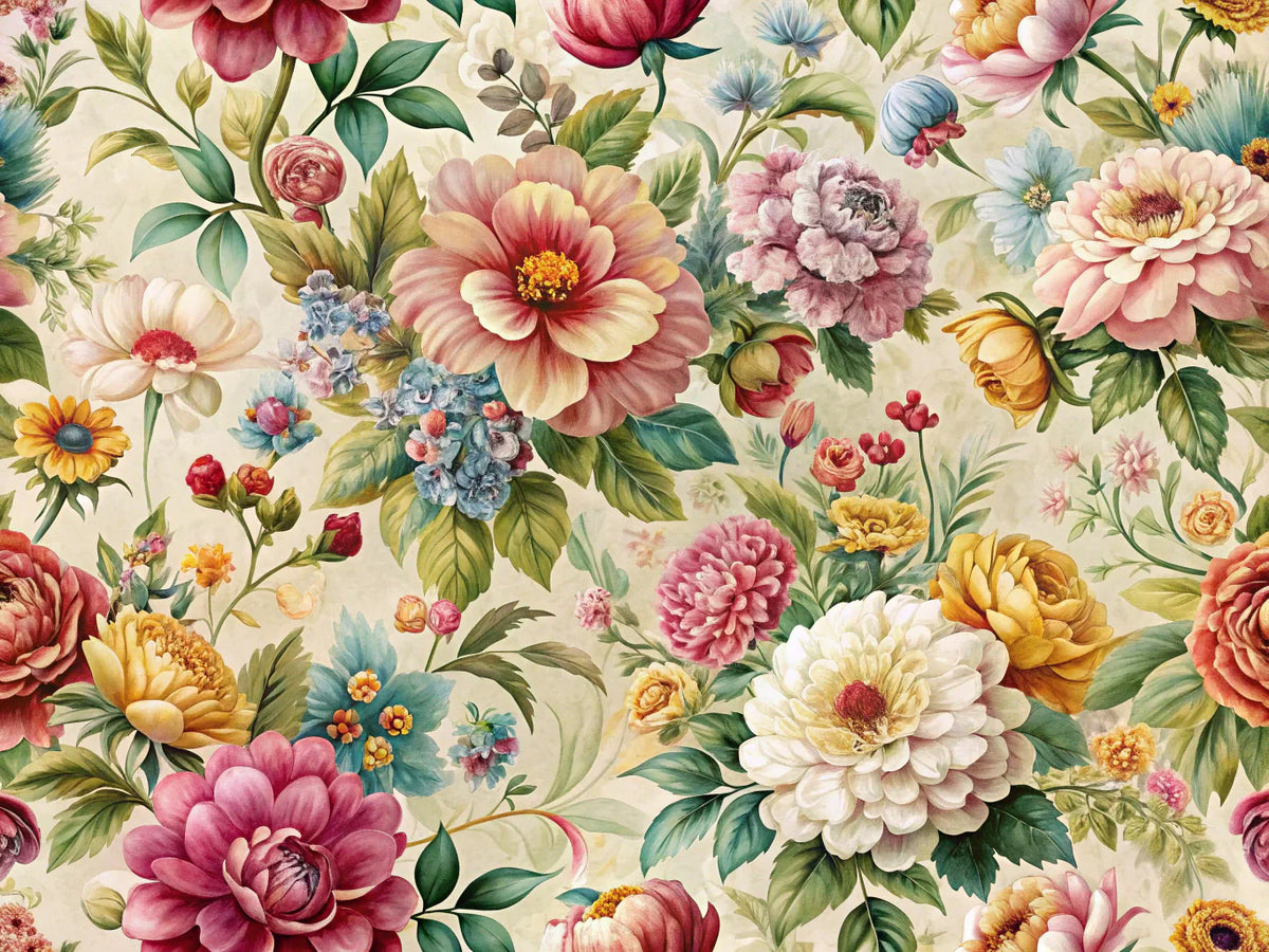 A beautiful and elegant floral wallpaper design showcasing colorful and intricate flower patterns, perfect for creating a natural ambiance in interior spaces.