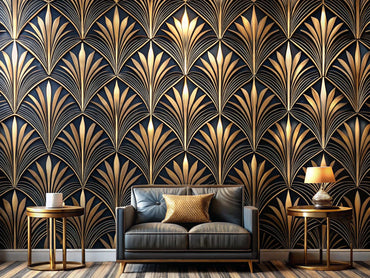 Elegant feature image showcasing bold geometric patterns and luxurious materials in Art Deco style for the review of Art Deco Mirage Wallpaper.