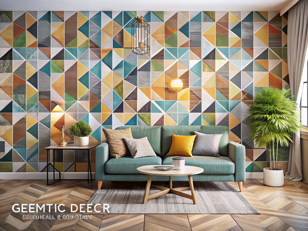 Modern geometric wallpaper patterns in a stylish home decor setting, showcasing versatility and elegance.