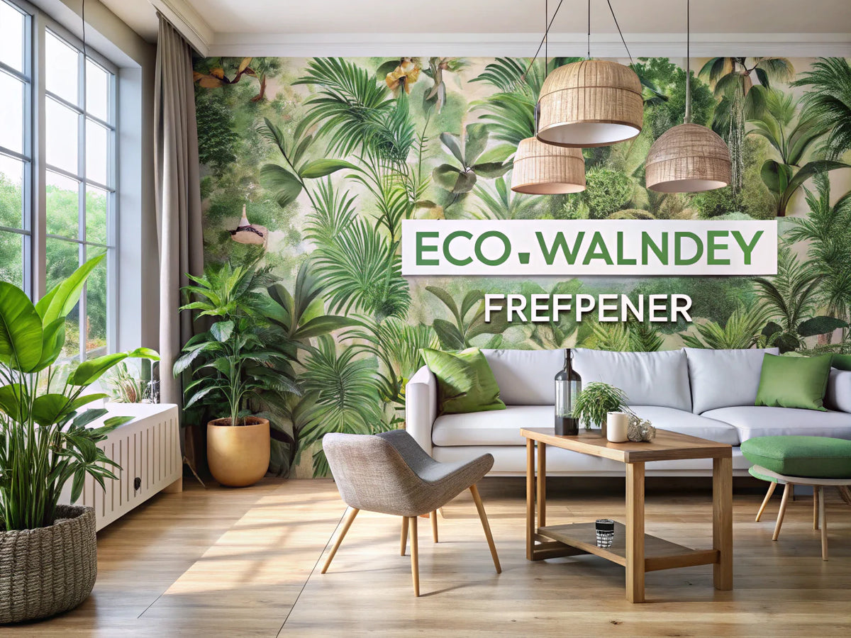 Eco-friendly wallpaper in a modern home decor setting, showcasing sustainable style with natural elements.