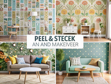 A stylish interior showcasing various peel-and-stick wallpapers in different patterns and colors, emphasizing the convenience and flexibility of DIY home decor updates.