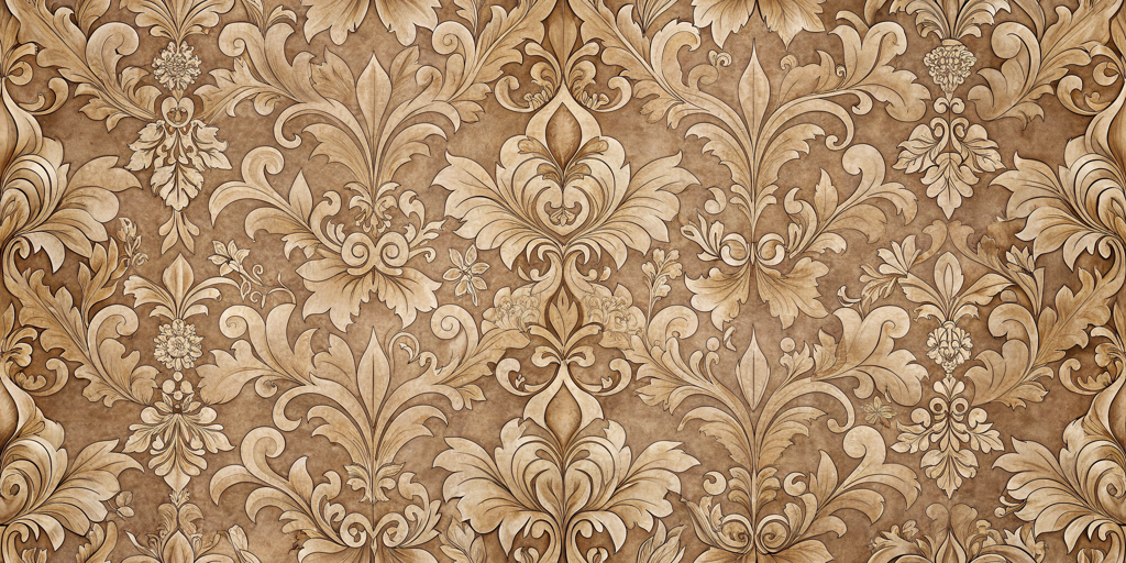 Regal Baroque wallpaper featuring an elegant baroque design with intricate scrolls and floral patterns.