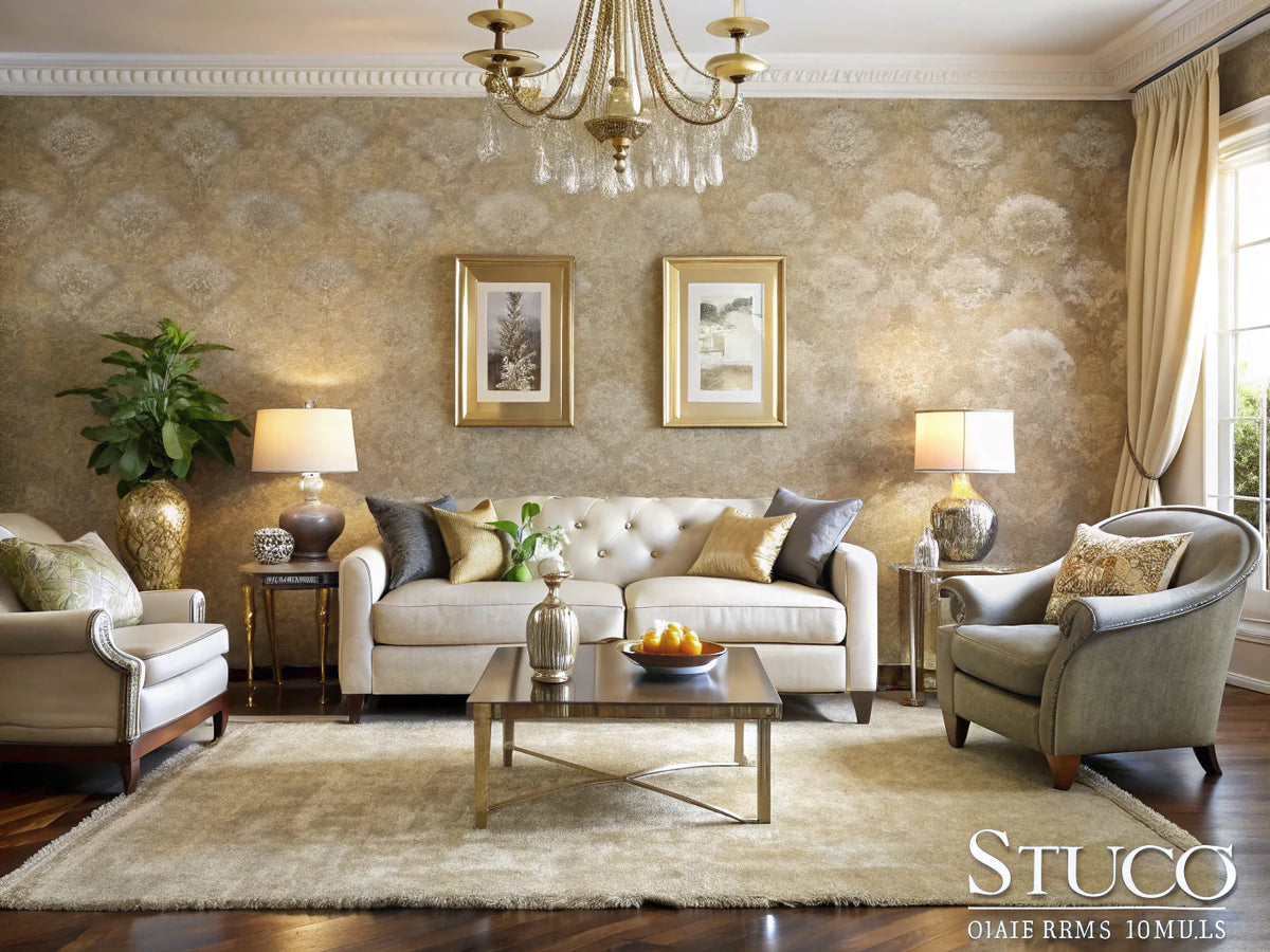 A stylish living room showcasing textured and faux finish wallpapers, highlighting various textures and elegant decor for transformative home decor.