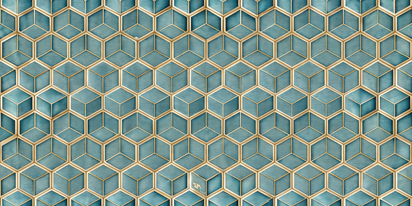 A 3D hexagonal cube with azure blue tones.