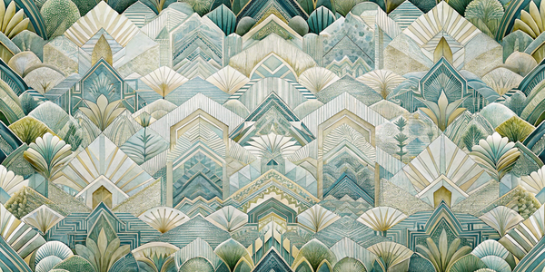 Glamorous emerald art deco wallpaper with gold detailing