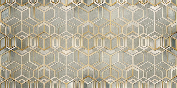 Golden Hexa Mosaic pattern with radiant geometric design.