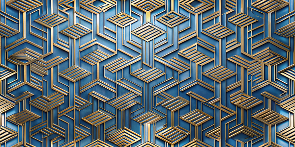 Modern Gold Maze wallpaper in sleek blue and gold.
